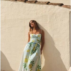 Zara Light Blue Lemon Print Midi Dress